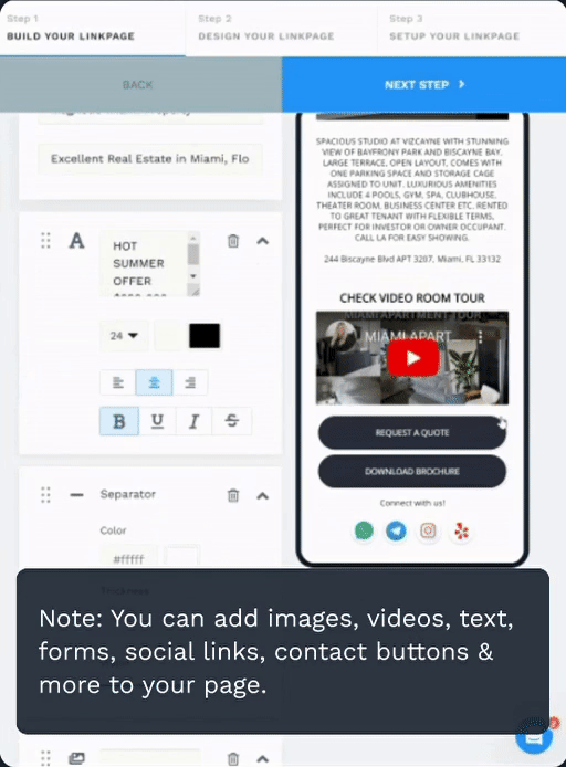Click “+ Add Link” or “+ Add Widgets” to add the desired information.