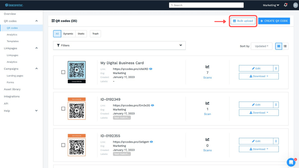 Click ‘Bulk upload’ Click ‘Bulk upload’