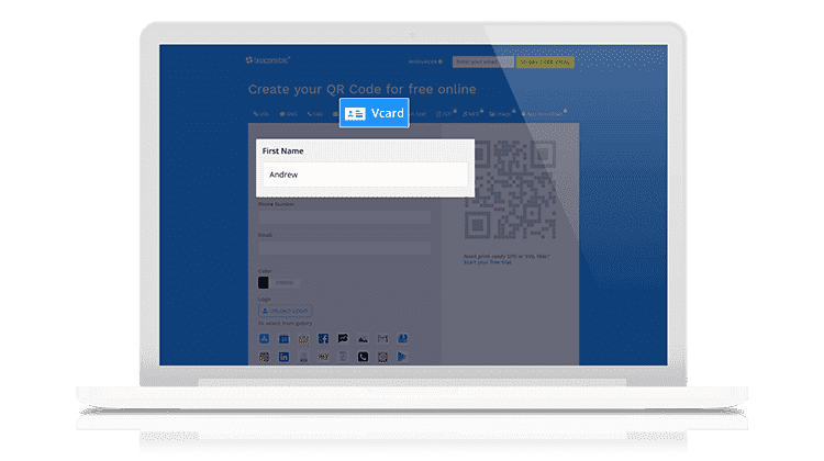 Select vCard and enter all your details Select vCard and enter all your details