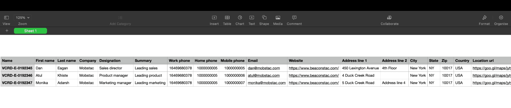 Fill this spreadsheet with your contact information Fill this spreadsheet with your contact information