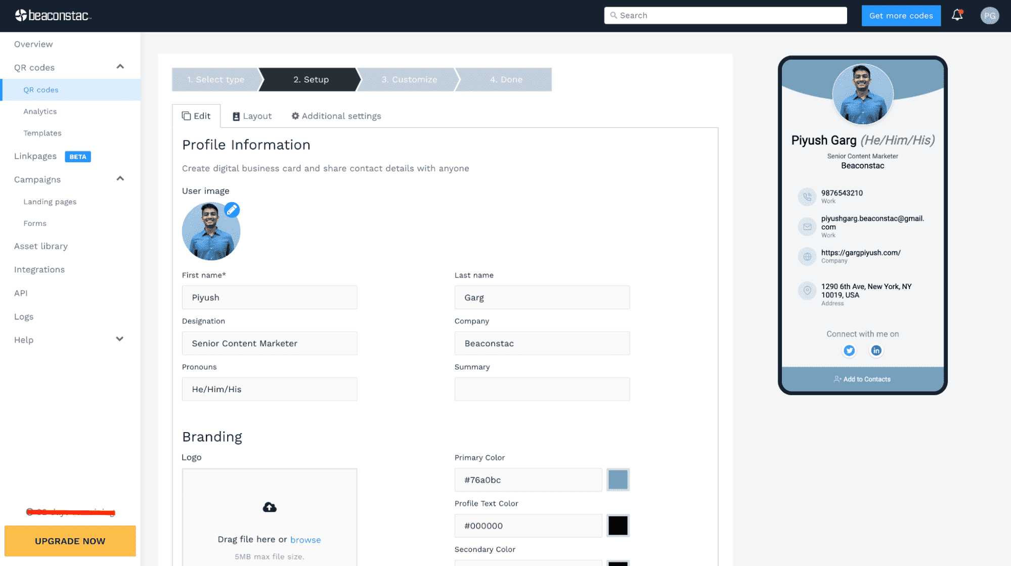 Fill in the details you wish to share through your contactless business card Fill in the details you wish to share through your contactless business card