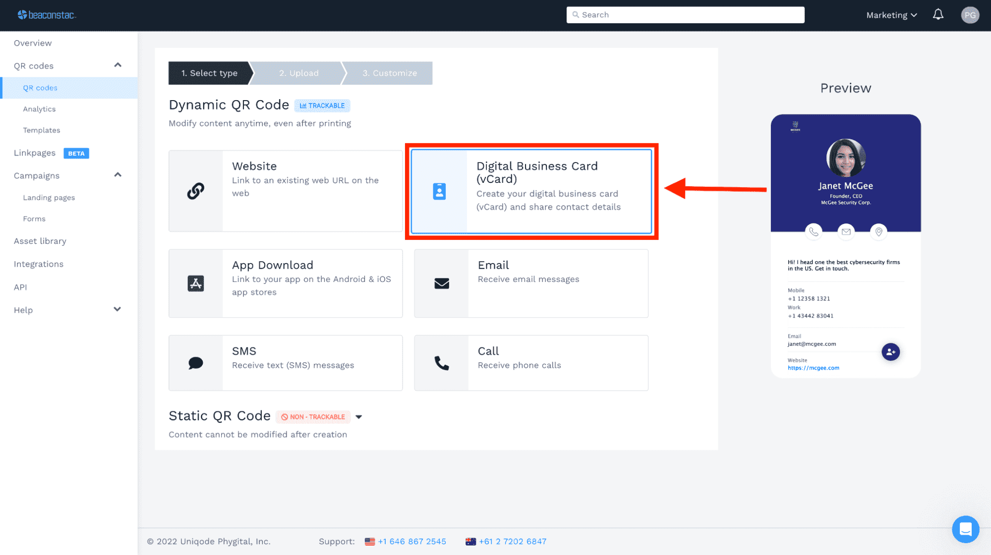 Select the ‘Digital Business Card’ campaign Select the ‘Digital Business Card’ campaign