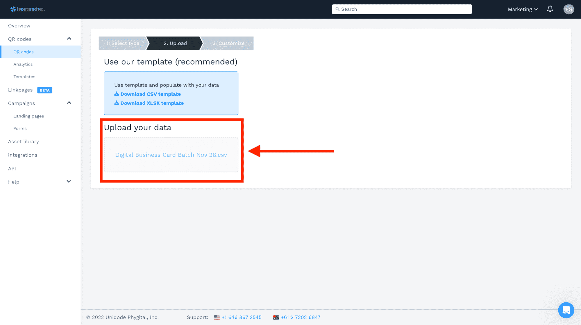 After populating the spreadsheet, save it and come back to the dashboard so you can upload the file After populating the spreadsheet, save it and come back to the dashboard so you can upload the file