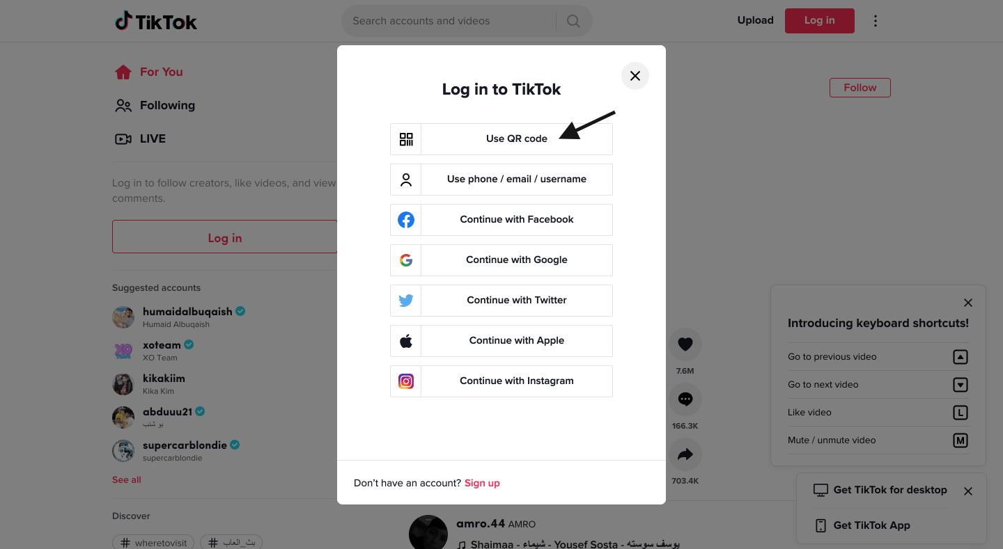 Log in to TikTok using a QR Code Log in to TikTok using a QR Code