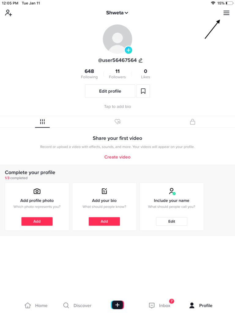TikTok profile page TikTok profile page